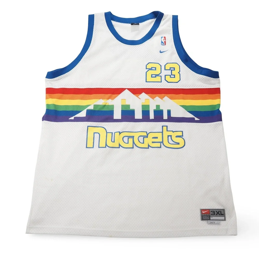 Nike Denver Nuggets Marcus Camby #23‎ Jersey Mens 3XL White Rainbow Skyline NBA